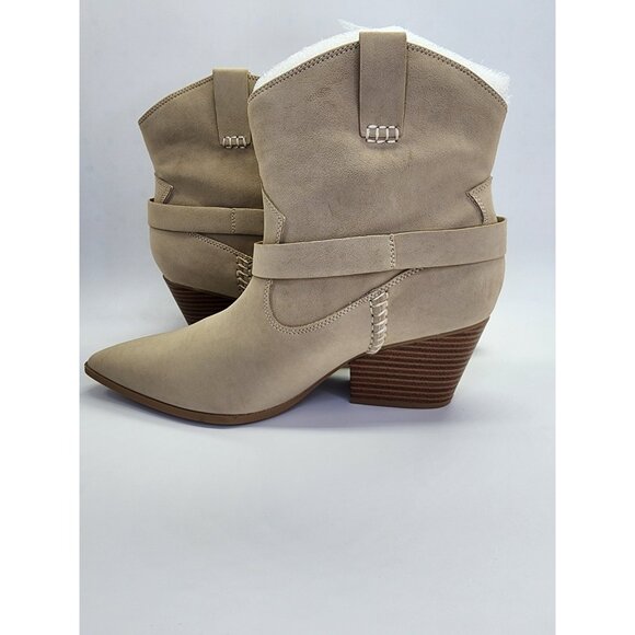 Mia Clement Womens Western Bootie Size 10M Tan Stacked Heel Rustic Slip-On - Picture 6 of 15